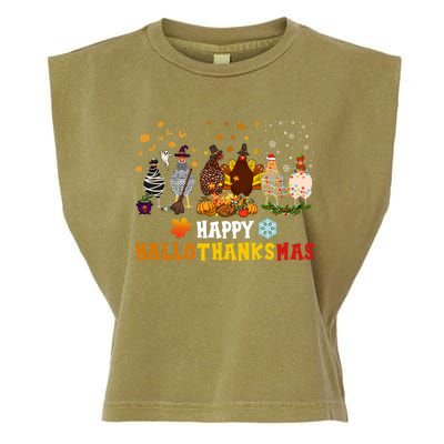 Chicken Halloween Happy Hallothanksmas Autumn Thanksgiving Gift Garment-Dyed Women's Muscle Tee