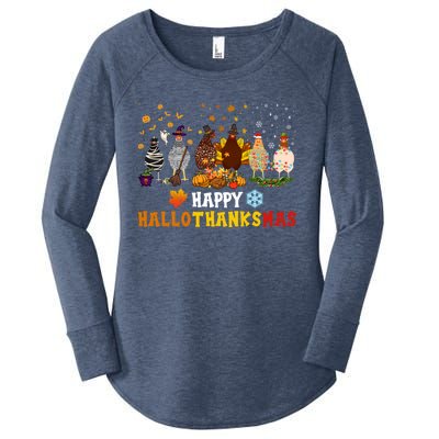 Chicken Halloween Happy Hallothanksmas Autumn Thanksgiving Gift Women's Perfect Tri Tunic Long Sleeve Shirt