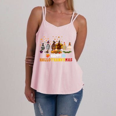 Chicken Halloween Happy Hallothanksmas Autumn Thanksgiving Gift Women's Strappy Tank