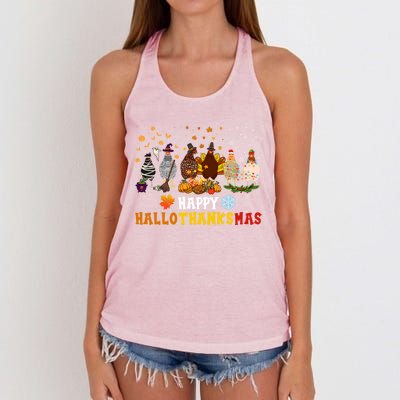 Chicken Halloween Happy Hallothanksmas Autumn Thanksgiving Gift Women's Knotted Racerback Tank