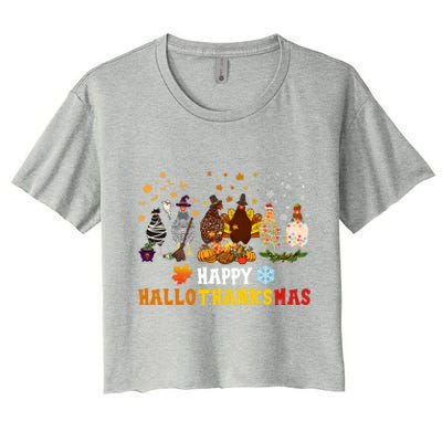 Chicken Halloween Happy Hallothanksmas Autumn Thanksgiving Gift Women's Crop Top Tee