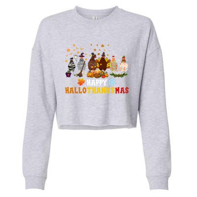 Chicken Halloween Happy Hallothanksmas Autumn Thanksgiving Gift Cropped Pullover Crew