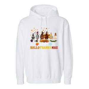 Chicken Halloween Happy Hallothanksmas Autumn Thanksgiving Gift Garment-Dyed Fleece Hoodie