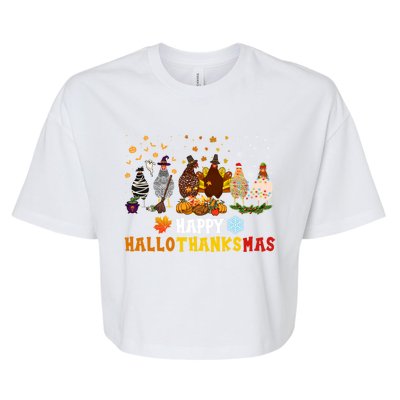 Chicken Halloween Happy Hallothanksmas Autumn Thanksgiving Gift Bella+Canvas Jersey Crop Tee