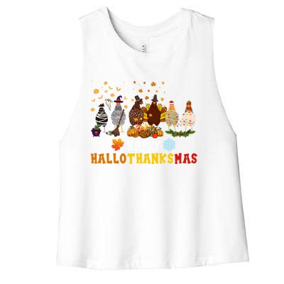 Chicken Halloween Happy Hallothanksmas Autumn Thanksgiving Gift Women's Racerback Cropped Tank