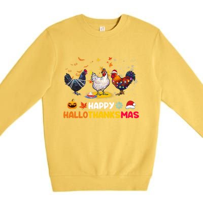 Chicken Halloween Happy Hallothanksmas Autumn Thanksgiving Gift Premium Crewneck Sweatshirt