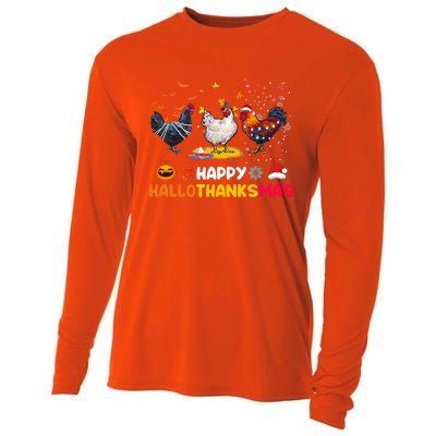 Chicken Halloween Happy Hallothanksmas Autumn Thanksgiving Gift Cooling Performance Long Sleeve Crew