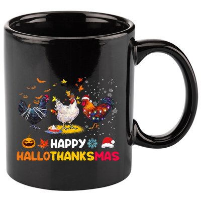 Chicken Halloween Happy Hallothanksmas Autumn Thanksgiving Gift 11oz C Handle Ceramic Mug