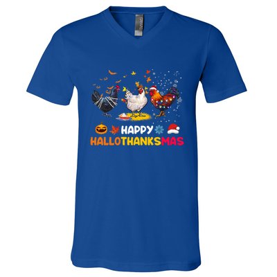 Chicken Halloween Happy Hallothanksmas Autumn Thanksgiving Gift V-Neck T-Shirt