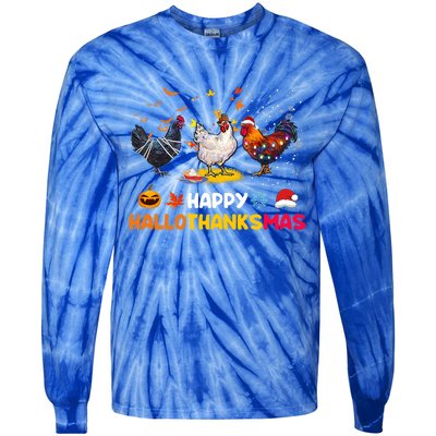 Chicken Halloween Happy Hallothanksmas Autumn Thanksgiving Gift Tie-Dye Long Sleeve Shirt