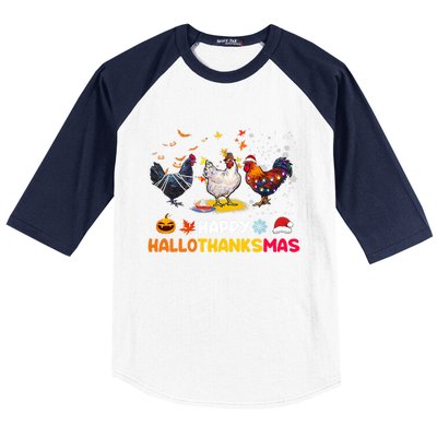 Chicken Halloween Happy Hallothanksmas Autumn Thanksgiving Gift Baseball Sleeve Shirt