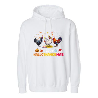 Chicken Halloween Happy Hallothanksmas Autumn Thanksgiving Gift Garment-Dyed Fleece Hoodie