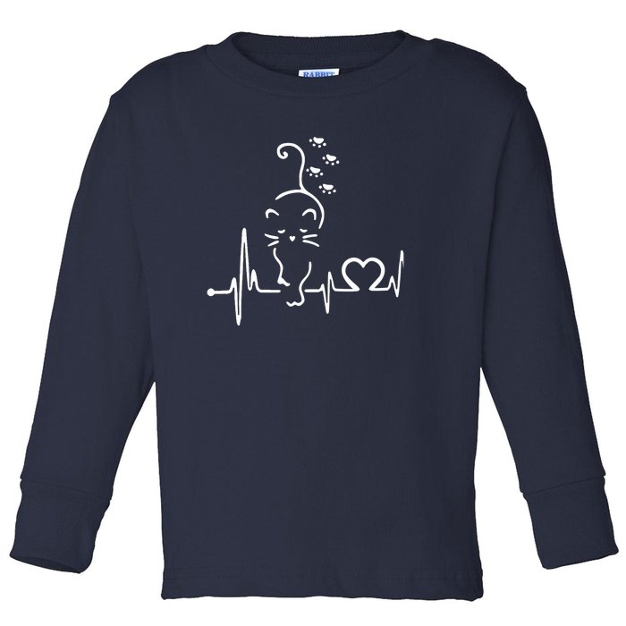 CAT HEARTBEAT Heart Beat For Mom Dad Cat Lovers Toddler Long Sleeve Shirt