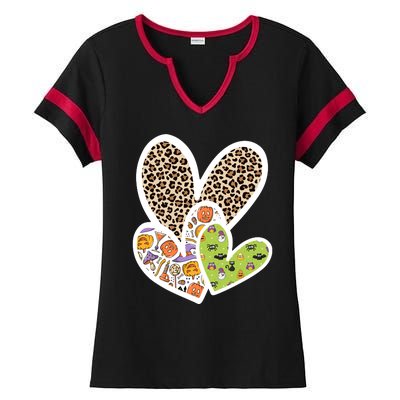 Cute Halloween Hearts Festive Ladies Halftime Notch Neck Tee