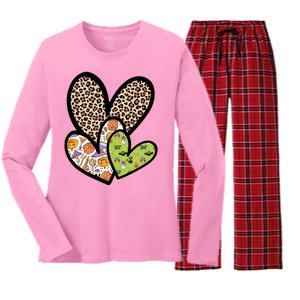 Cute Halloween Hearts Festive Women's Long Sleeve Flannel Pajama Set 