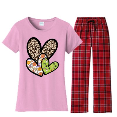 Cute Halloween Hearts Festive Women's Flannel Pajama Set