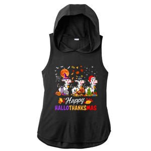 Cow Happy Hallothanksmas Funny Halloween Thanksgiving Farmer Gift Ladies PosiCharge Tri-Blend Wicking Draft Hoodie Tank