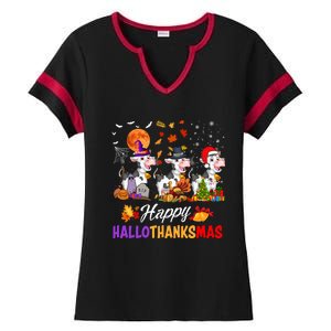 Cow Happy Hallothanksmas Funny Halloween Thanksgiving Farmer Gift Ladies Halftime Notch Neck Tee