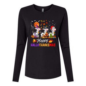 Cow Happy Hallothanksmas Funny Halloween Thanksgiving Farmer Gift Womens Cotton Relaxed Long Sleeve T-Shirt