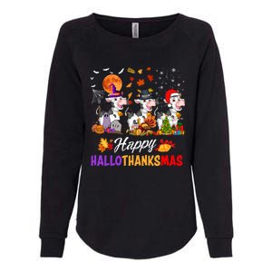 Cow Happy Hallothanksmas Funny Halloween Thanksgiving Farmer Gift Womens California Wash Sweatshirt