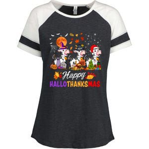 Cow Happy Hallothanksmas Funny Halloween Thanksgiving Farmer Gift Enza Ladies Jersey Colorblock Tee