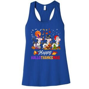 Cow Happy Hallothanksmas Funny Halloween Thanksgiving Farmer Gift Women's Racerback Tank