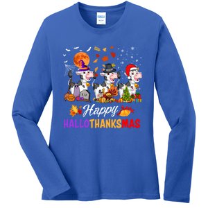 Cow Happy Hallothanksmas Funny Halloween Thanksgiving Farmer Gift Ladies Long Sleeve Shirt