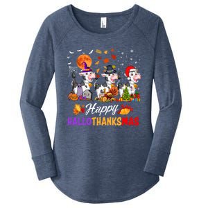 Cow Happy Hallothanksmas Funny Halloween Thanksgiving Farmer Gift Women's Perfect Tri Tunic Long Sleeve Shirt