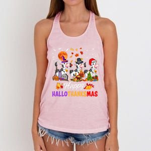 Cow Happy Hallothanksmas Funny Halloween Thanksgiving Farmer Gift Women's Knotted Racerback Tank