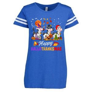 Cow Happy Hallothanksmas Funny Halloween Thanksgiving Farmer Gift Enza Ladies Jersey Football T-Shirt