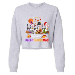 Cow Happy Hallothanksmas Funny Halloween Thanksgiving Farmer Gift Cropped Pullover Crew