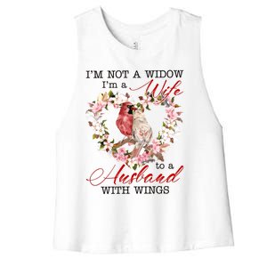 Cardinal Husband In Heaven IM Not Widow Angel Loving Memory Gift Women's Racerback Cropped Tank