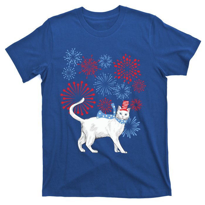 Cat Happy Independence Day Fireworks Memorial Day Gift T-Shirt