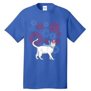 Cat Happy Independence Day Fireworks Memorial Day Gift Tall T-Shirt