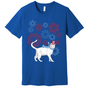 Cat Happy Independence Day Fireworks Memorial Day Gift Premium T-Shirt