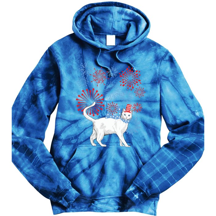 Cat Happy Independence Day Fireworks Memorial Day Gift Tie Dye Hoodie