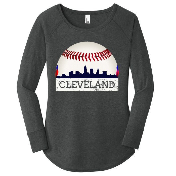 Cleveland Hometown Indian Tribe Skyline Ball Design Women's Perfect Tri Tunic Long Sleeve Shirt