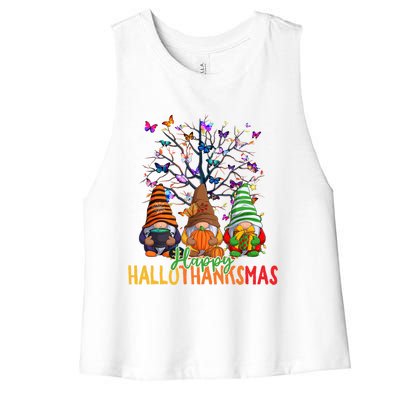 Cherish Hallothankmas In Gnome Style Gift Women's Racerback Cropped Tank