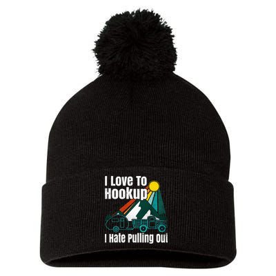 Camping Hookup I Hate Pulling Out Vintage Camper And Truck Pom Pom 12in Knit Beanie
