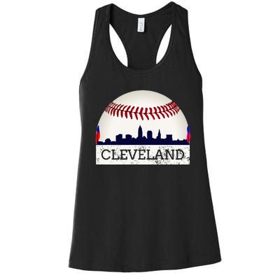 Cleveland Hometown Indian Tribe Skyline Ball Design Long Sleeve Women's Racerback Tank