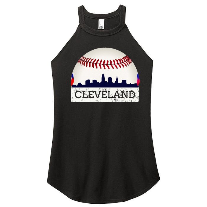 Cleveland Hometown Indian Tribe Skyline Ball Design Long Sleeve Women’s Perfect Tri Rocker Tank