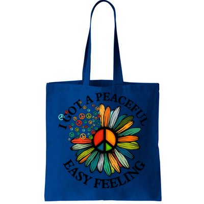 Cute Hippie I Got An Easy Peaceful Feeling Sunflower Peace Great Gift Tote Bag