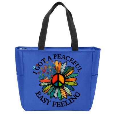 Cute Hippie I Got An Easy Peaceful Feeling Sunflower Peace Great Gift Zip Tote Bag