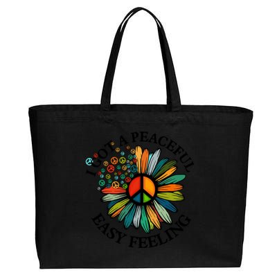 Cute Hippie I Got An Easy Peaceful Feeling Sunflower Peace Great Gift Cotton Canvas Jumbo Tote