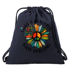 Cute Hippie I Got An Easy Peaceful Feeling Sunflower Peace Great Gift Drawstring Bag