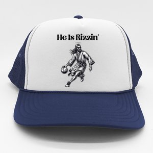 Cool He Is Rizzin Basketball Religious Trucker Hat