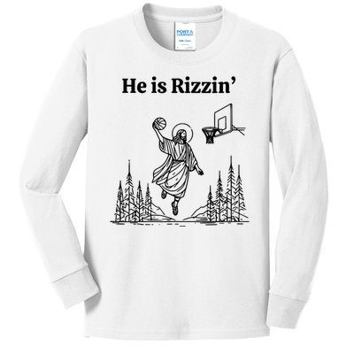 Cool He Is Rizzin Religious Basketball Kids Long Sleeve Shirt