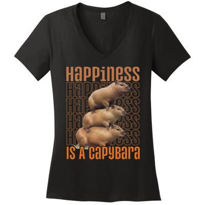 Capybara Happiness Is A Capybara Women's V-Neck T-Shirt