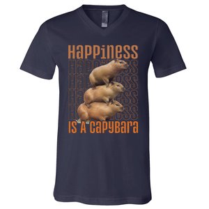 Capybara Happiness Is A Capybara V-Neck T-Shirt