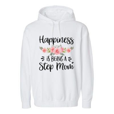 Cute Happiness Is Being A Step Mom Floral Mother's Day Garment-Dyed Fleece Hoodie